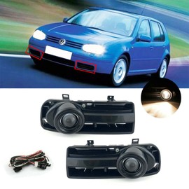 YLT AUTO A Pair of Front Bumper Running Fog Light Replacement Kits with Halogen Bulbs and Wiring Kit for 1999-2005 Volkswagen VW Golf MK4 (Left and Right)