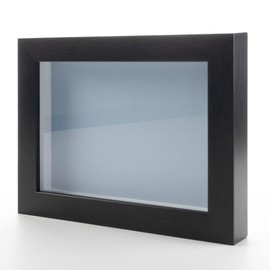 Charcoal 8x10 Wood Shadow Box Picture Frame with Blue Acid-Free Backing UV Acrylic & Hanging Hardware - with 3/4" Usable Depth - Great Keepsake Box Memorial Frame Shadowbox
