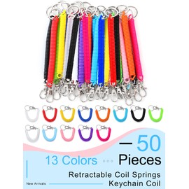 Fiada 50 Pcs Coil Lanyard Bulk Retractable Spiral Coil Keychain Spring Wrist Coil Key Chains Stretchy Key Ring Safety Anti Lost Spiral Cord Keychain with Lobster Clasp for Purse Keys Wallet Cellphone