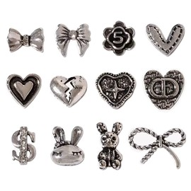 12Pcs 3D Rabbit Nail Art Charms Decorations,Heart Nail Accessories,Bow Manicure Studs Decals for DIY Nail Design Supplies