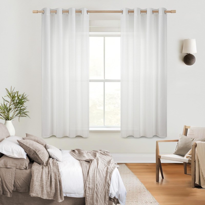 Topfinel Voile Curtains with Eyelets, Semi-Transparent Curtains, Linen Texture, Yarn