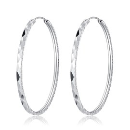 Deyanse Large Silver Hoop Earrings for Women, Folding Hoop Earrings, 925 Silver, Large, Hypoallergenic Polished Hoop Earrings, 40/50/60 mm Diameter, Round Circle Endless Earrings, Thin Large Hoop