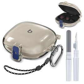 [Upgraded Security Lock] Protective Case Compatible with Beats Fit Pro, Suitable for Beats Fit Pro Soft TPU Protective Case Accessory with Anti-Lost Keychain/Wristband/Cleaning Pen (Transparent Gray)