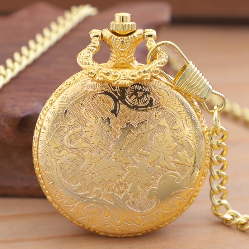 Realpoo Gold Hollowed Out Eagle Quartz Men's Pocket Watch, Arabic