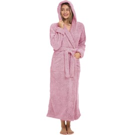 Alexander Del Rossa Womens Fluffy Robe, Fuzzy Robe for Women, Long Hooded Robes for Women, Plus Size Robe Heathered Mauve Medium (A0304CMVMD)