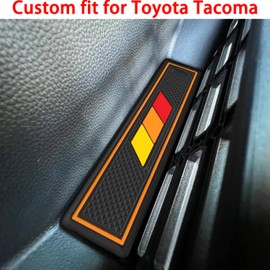 LOCOY Center Console Liner for Toyota Tacoma Accessories 2024 2025 Double Cab, for 4Runner 2025 Cup Holder Mat, Tricolor Coaster Interior, Door Pocket Pad, Rubber Decoration Insert (Orange Trim)