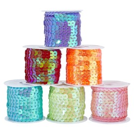 PandaHall 30 Yard Flat Sequins 6 Colours 6 mm Flat Sequins Stripes Trimming Sequins Spool String Shiny Trim Sewing Sequin String for Mermaid Dress Embellishing Headband