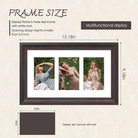 DUENPY 8x14 Picture Frame 4x6 Collage Picture Frame Displays Three 4x6 inch Photos or 8x14 (Without Mat) Wall Decor or Tabletop Walnut