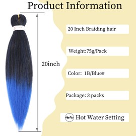 Braiding Hair Pre Stretched 20 Inch Hair Extensions for Braids Blue Braiding Hair Hot Water Setting braiding hair Box Braid Hair Professional Synthetic Braid Hair