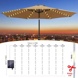 Solar Parasol Fairy Lights, 104 LEDs, Solar Parasol Lighting with Remote Control, 8 Modes, Umbrella Fairy Lights, Waterproof Garden Lights for Camping Tents, Umbrella Decoration