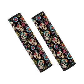 Buybai Skull Car Seat Belt Pads Protector for Women Soft Boho Print Seat Belt Shoulder Strap Covers Pads Sunflowers Seat Belt Shoulder Strap Pad, 2 Pieces Set