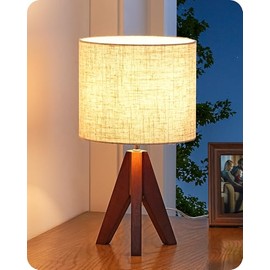 EDISHINE EDISHINE Nachttischlampe Tischlampe Holz, Stativ Vintage Landhaus, Leine Lampenschirm Beige, Burgunderrot Holz fr modern Deko Schlafzimmer, Wohnzimmer, Nachttisch, Geschenk