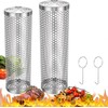 2 PCS Rolling Grill Baskets, 304 Stainless Steel Rolling Grilling