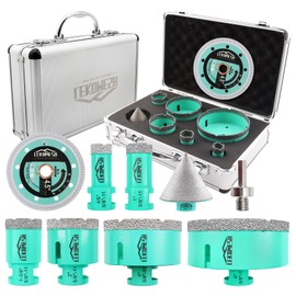 LEKOMESH Tile Hole Saw Kit - (20/25/35/50/75/100mm+50mm Beveling Chamfer Bit+ Adapter) and 4.5 Inch Diamond Saw Blade Cutting Disc Wheel