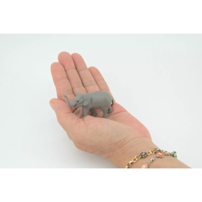 Safari Asian Elephant Toy, Grey, Rubber Animal, Realistic Model Gift,