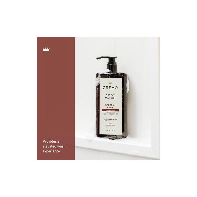 Cremo Rich-Lathering Bourbon & Oak Body Wash for Men, 32