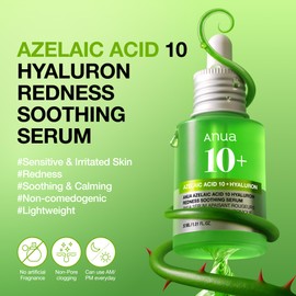 Anua Azelaic Acid 10 Hyaluron Redness Soothing Serum, Facial Serum for Blemish-Prone & Oily-Prone Skin, Lightweight & Hydrating Blemish Care, Hyaluronic Acid, Korean Skincare, 1.01 fl oz.