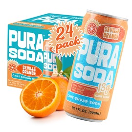PuraSoda® Seville Orange | Low-Calorie, Cane Sugar Soda, Beverage | Made with Pure Cane Sugar, No Preservatives | Non-GMO, Vegan | 10.1 fl oz (300ml) Cans, 24-Pack