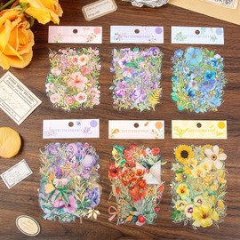 240Pcs Transparent Flower Stickers, Cute Vintage Floral Sticker for Kids, Clear Wildflower Stickers for Water Bottles, Scrapbooking, Card Making, Crafts, Laptop
