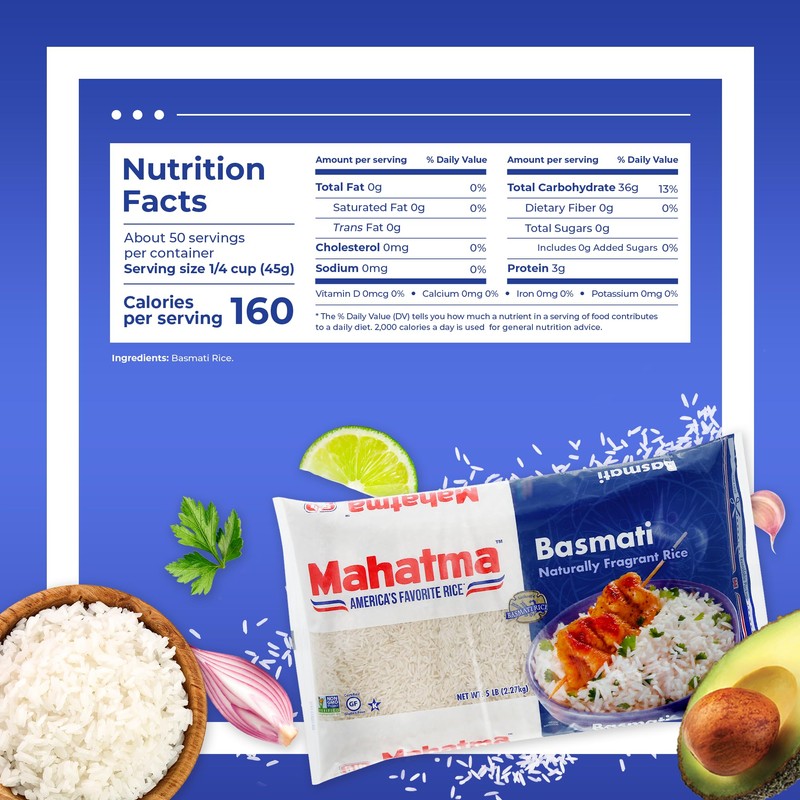 Mahatma Indian Basmati Rice, 5lb Bag of Rice, Fluffy, Floral,