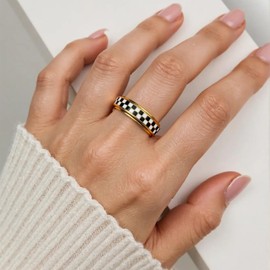 TACBSP Gold Checkered Fidget Ring for Adults Silver Rotating Spinner Ring Stainless Steel Toys for Anxiety Stress Relief Gifts for Women Men (Silver, 8)