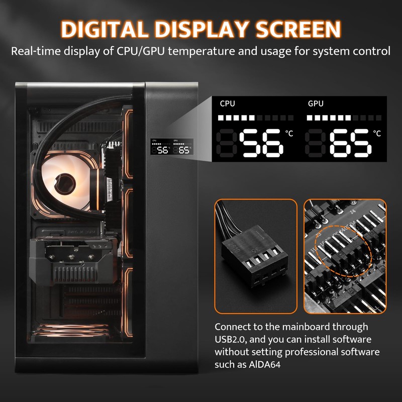 darkFlash ATX Mid-Tower PC Case with Screen, Three Side Glass,