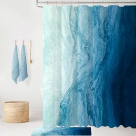 GEYUBTL Ocean Shower Curtain Ombre Blue Sea Beach Bathroom Curtains Summer Cool Stylish Bathroom Decor 72Wx72H Waterproof Polyester