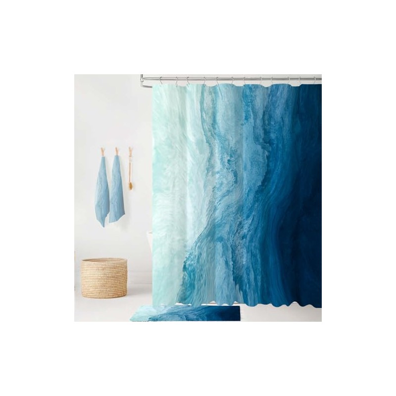 GEYUBTL Ocean Shower Curtain Ombre Blue Sea Beach Bathroom Curtains
