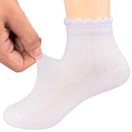 5 Pack Baby Girls Boys No Show Socks Thin Mesh Ruffle Cotton Frilly White Solid Low Cut Kids Toddler Ankle Socks