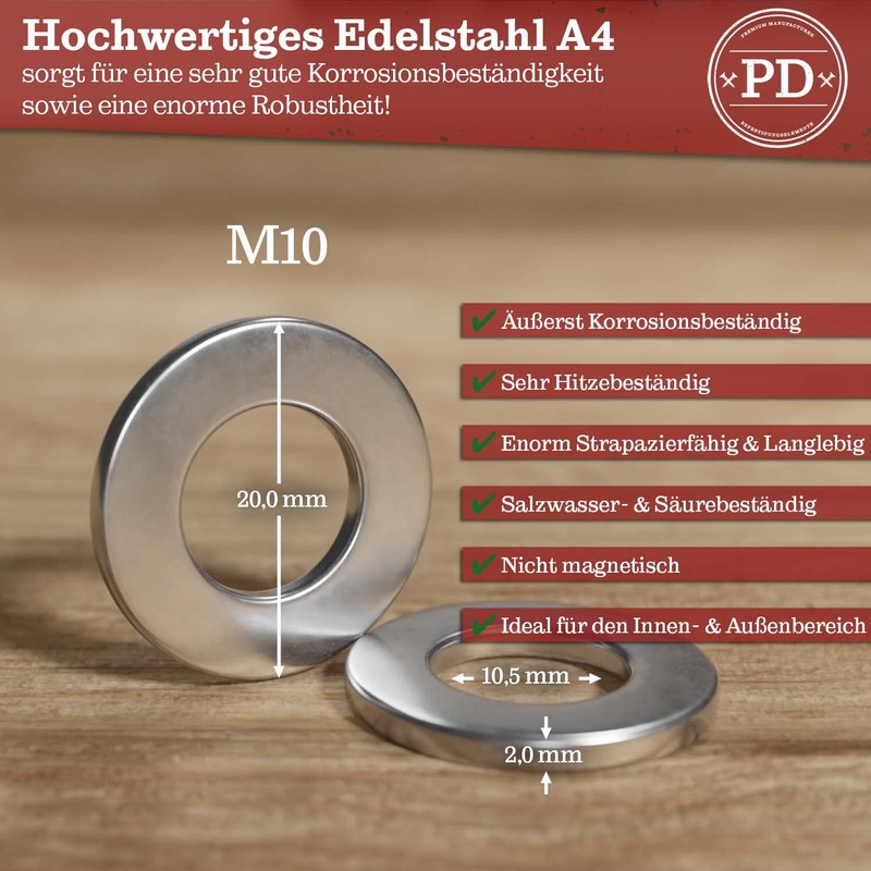 PD® Washers M10 (DIN 125 Form A/ISO 7089) | High