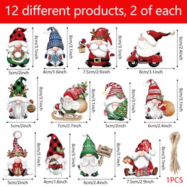 Pack of 24 Wooden Christmas Pendants, Mini Christmas Gnomes Ornaments, Christmas Gnome Hanging Wooden Ornaments, Christmas Decoration Pendant for Christmas Tree Decoration, Christmas Tree Decoration,