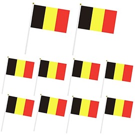 10pcs Mini Belgium Handheld Flags Stick Flags, Small Belgium Flags on Sticks for World Cup Belgium 2022 Decorations Cheering Flags Outdoor/Bar/Party Supplies, Belgium Football Fans Hand Flags