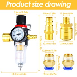 Water Separator Compressed Air 1/4 Inch Pressure Regulator Compressed Air Filter Regulator with Water Separator, Quick Couplings and Pressure Gauge for Compressor Filter