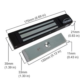 Visionis VS-VISML300LED-BL Indoor 300lbs Black Electromagnetic Lock with LED Sensor for Door Access Control