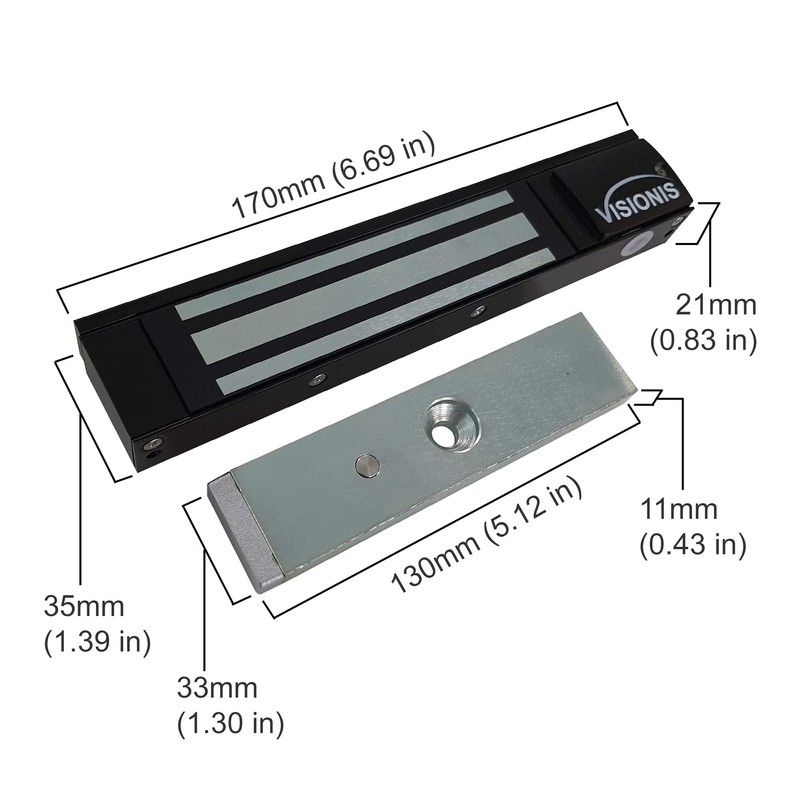 Visionis VS-VISML300LED-BL Indoor 300lbs Black Electromagnetic Lock with LED Sensor