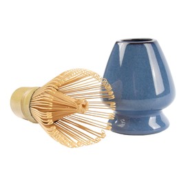 Matcha Tea Whisk Set - Bamboo Whisk and Whisk Holder - Deep Blue