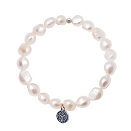 925 Sterling Silver Tree of Life Charm Bracelet Freshwater Cultured Pearls Bracelet 7.5 Inches