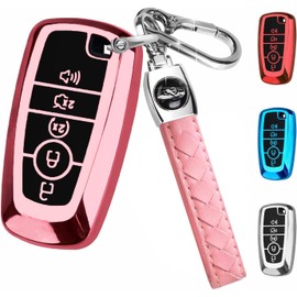 MILD EAST for Ford Key Fob Cover with Keychain, Car Key Case Shell Soft TPU 5 Button, (2017-2024) for Ford Explorer Fusion Escape Edge Expedition Mustang Bronco F150 F250 F350 Lincoln, Pink
