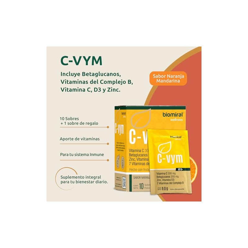 Biomiral C-Vym Vitamina C Efervescente, 11 Sobres