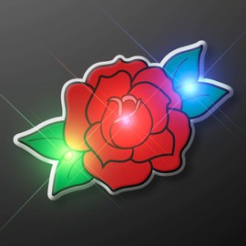 Set of 25 Red Rose LED Flashing Body Light Lapel Pins