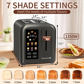 SEEDEEM Toaster 2 Slice, Touch Control Stainless Toaster LCD Display, 50% Faster Heating Speed, 1.4'' Wide Slots, More Timer Functions, Removable Crumb Tray, 1350W, Crystal Pink