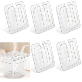 HKYLRAT 5 Pack Plastic Food Pan Lid with Handle, 1/6 Size 6 Inch Deep Plastic Hotel Pan Cover for Restaurant Food Container and Storage, 6.89 x 6.5 Inch (B)