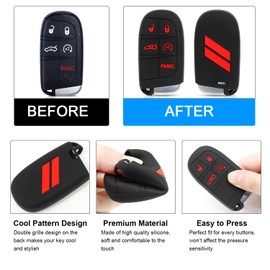 REMOCH for Dodge Key Fob Cover with Keychain for Dodge Charger Challenger Dart Durango Journey Replacement Remote Control 3 4 5 Buttons Key Fob Shell (Red, 1 PC)
