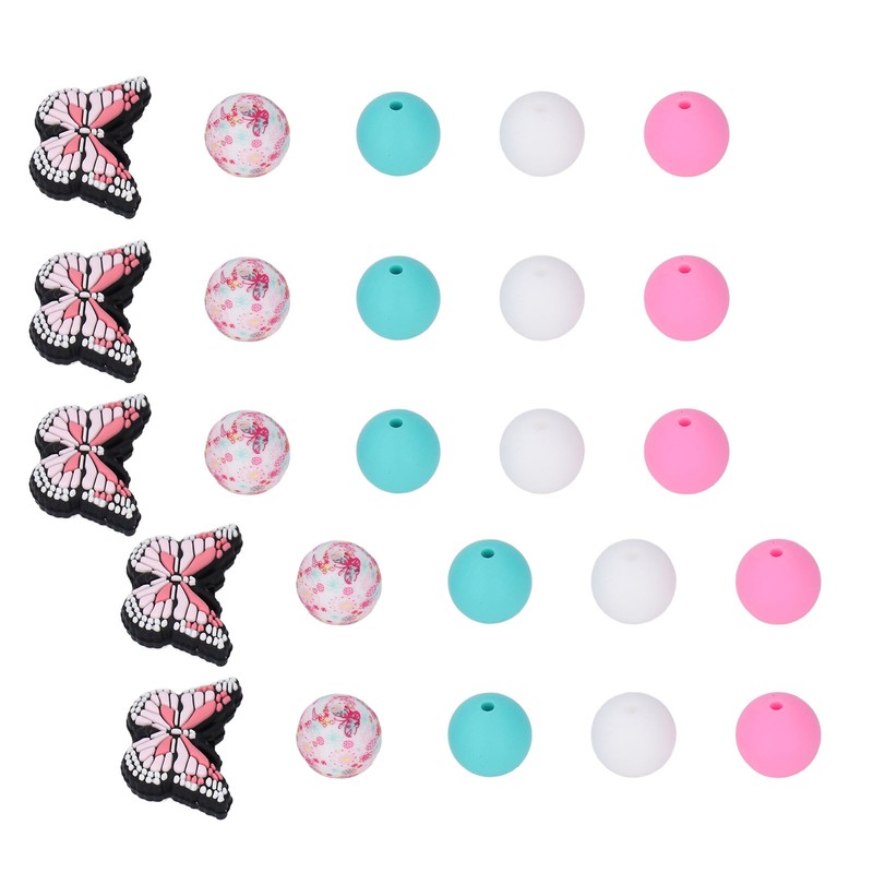 20Pcs Round Beads 5Pcs Butterfly Shaped Beads DIY Kit for