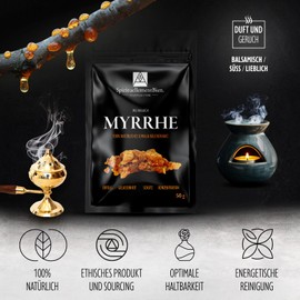 Weihrauch Myrrhe rot aus Somalia, Naturharz, Körnung + Pulver, 100% natürlich, 50 g – Erfolg – Ruhe – Reinigung – Schutz für Räuchergefäß oder Räuchergefäß