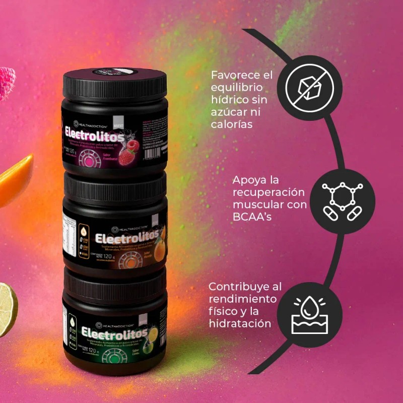 HEALTHADDICTION Polvo de Electrolitos con BCAAs Prebiticos y Vitaminas B