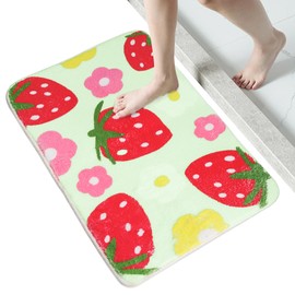 VOSSOT Pink Bathroom Rug, Strawberry Flocked Rug, Colourful Bath Mat, Non-Slip Bath Mat, Washable Bath Mat, Soft Microfibre Shower Mat, Strawberry Bath Mat, Non-Slip, 40 x 60 cm