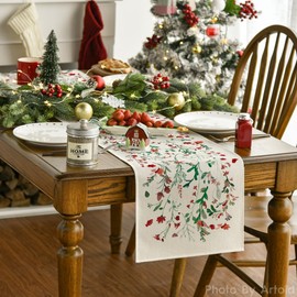 Artoid Mode - Camino de mesa de Navidad con hojas florales, flores silvestres y hierbas, decoración de mesa de comedor para decoración del hogar, fiesta, 13 x 60 pulgadas