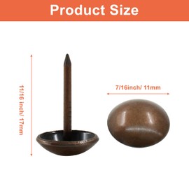 Waziaqoc 100 PCS Vintage Style Upholstery Tacks, Red Copper Upholstery Nails, 7/16 Inc Round Decorative Thumb Nails Pins Kit for Furniture Sofa DIY