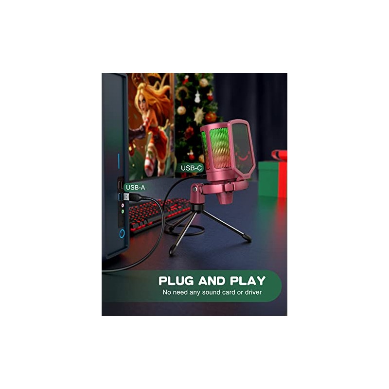FIFINE AmpliGame PC Gaming Streaming Micrófono USB, Micrófono de sobremesa